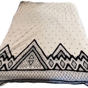 Ink + Ivy Ivory Black Duvet Ful Cotton Flax Textured Bedding Cover 80" x 91"